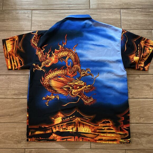 MT:2 Button Up Short Sleeve Shirt Dragon Double Sided Korea Mens Size Large - Picture 5 of 6